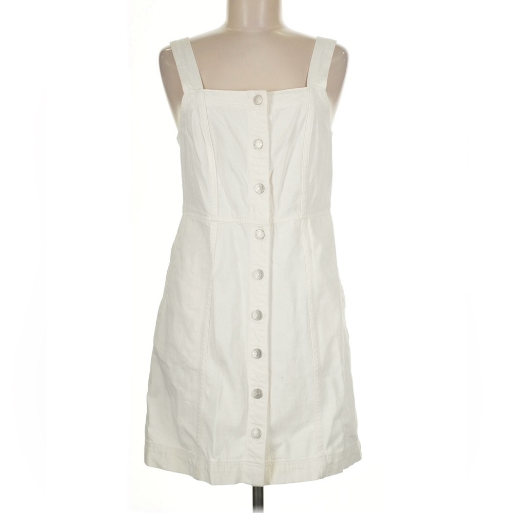 Madewell White Denim Button Up Square Neck Mini Dress NWT